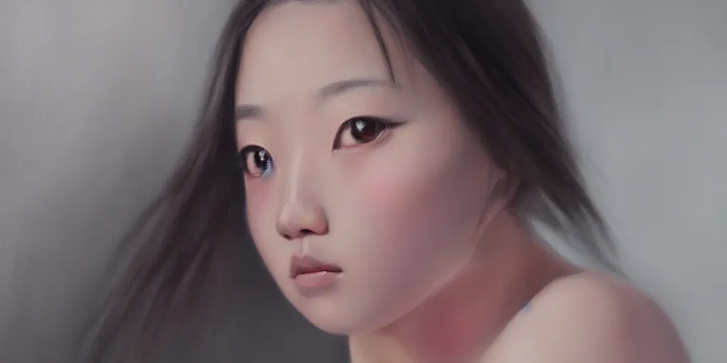 Image similar to half-Japanese girl, cinematic lighting, detailed oil painting, hyperrealistic, 8k