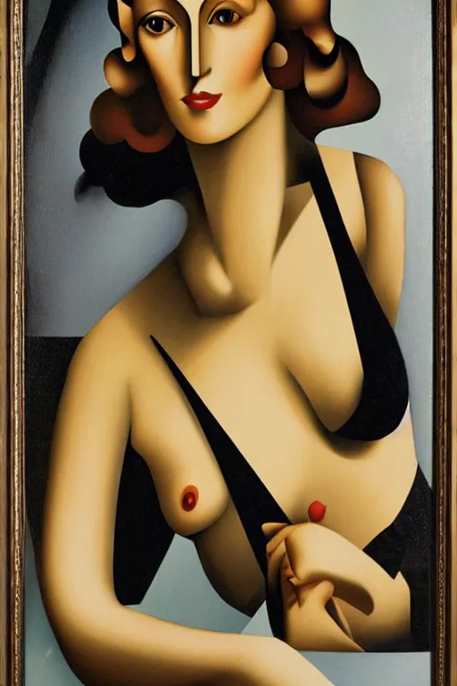 Image similar to olive skinned blonde female model in her twenties by artist tamara de lempicka