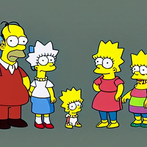 Image similar to the Simpsons family in the style of Studio Ghibli