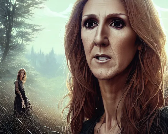 Image similar to highly detailed portrait of celine dion, in the walking dead, stephen bliss, unreal engine, fantasy art by greg rutkowski, loish, rhads, ferdinand knab, makoto shinkai and lois van baarle, ilya kuvshinov, rossdraws, tom bagshaw, global illumination, radiant light, detailed and intricate environment