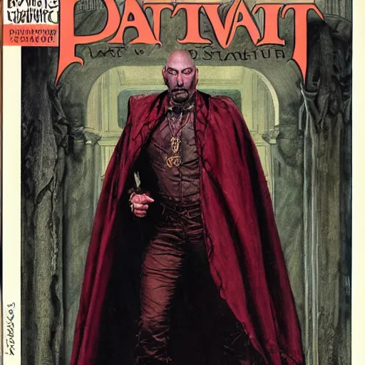 Image similar to full length portrait of dave bautista as vampire wearing a cape, by lawrence alma tadema and rick berry and norman rockwell and jason fabok and everett raymond kinstler h 7 6 8