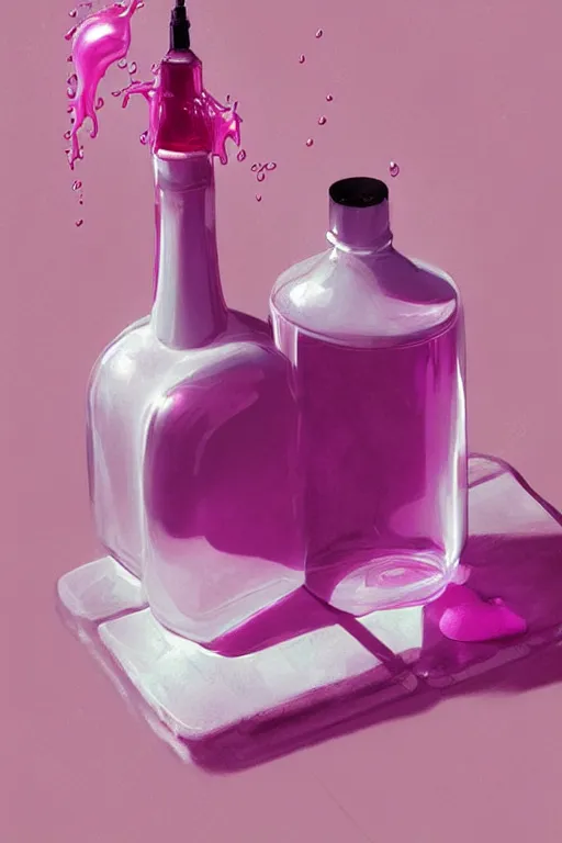 Image similar to Concentrated Potion Bottle of Pink Liquid on a Table, Pink Vapor is leaking from the top, digital art, illustration by WLOP, fantasy, magic