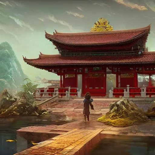 Prompt: asian temple under the sea, digital art, realistic, ultradetailed, concept art, art by greg rutkowski and thomas kinkade, trending on artstation, devianart, cgsociety