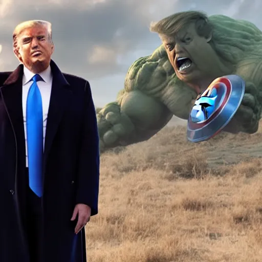 Prompt: film still of Trump in avengers endgame