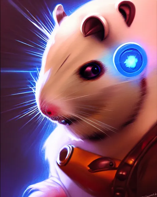 Image similar to wrecking ball the hamster from overwatch, character portrait, portrait, close up, highly detailed, intricate detail, amazing detail, sharp focus, vintage fantasy art, vintage sci - fi art, radiant light, caustics, by boris vallejo