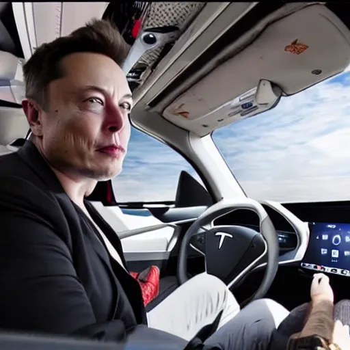 Image similar to elon musk sitting in a tesla driving to mars on a train track, 4 k, detailed, realistic,