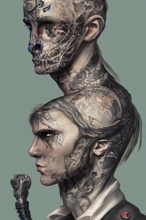 Image similar to portrait of beautiful young gothic man, warhammer, a lot of scars, readhead, the future ages, highly detailed, artstation, illustration, art by tristan eaton, 8 k quality