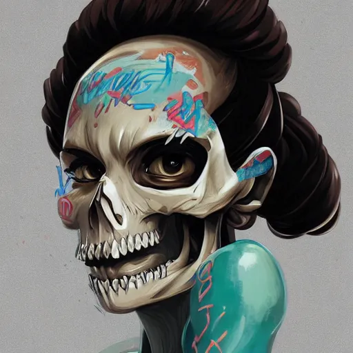 Image similar to anime manga skull portrait young woman skeleton, marge simpsons, painterly, logo, graffiti, elegant, highly detailed, digital art, art by jc leyendecker and sachin teng