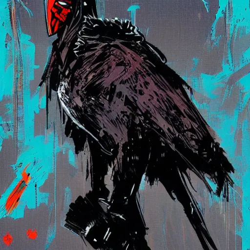 Image similar to dark shaman wearing Raven mask retro comic art by ashley wood , 4K post processing