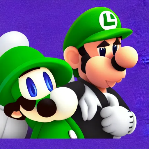 Prompt: luigi sitting next to tux in front of a computer, hugging each other, cute digital art, 4 k