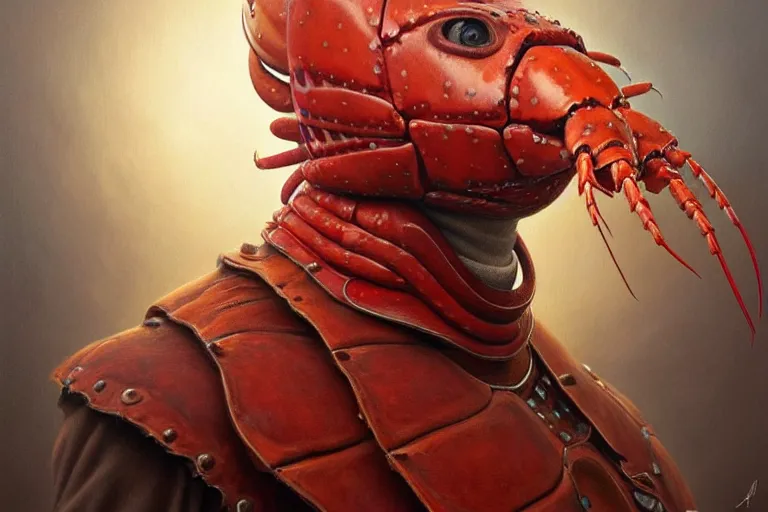 Image similar to portrait of jordan peterson, wearing a lobster suit, oil painting elegant, highly detailed, centered, digital painting, artstation, concept art, smooth, sharp focus, illustration, artgerm, tomasz alen kopera, peter mohrbacher, donato giancola, joseph christian leyendecker drew struzan