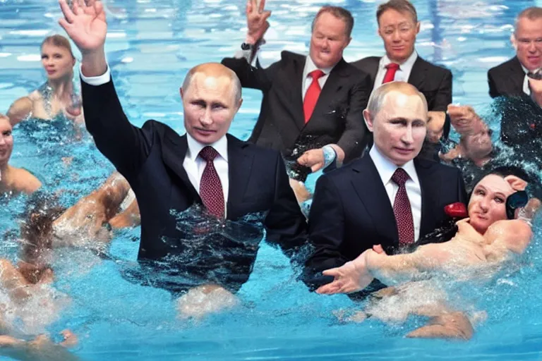Image similar to Putin and aquatic disco, hyper realistic photo, highly detailed