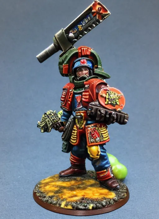 Image similar to 8 0 mm resin detailed miniature of a warhammer 4 0 k space marine pizza delivery man, product introduction photos, 4 k, full body,