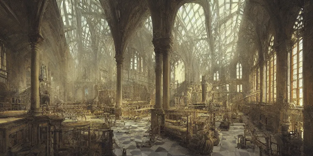 interior, pipe organ factory, fantasy, medieval, | Stable Diffusion