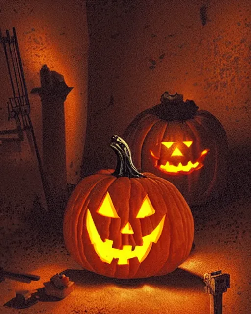 Image similar to a jack - o - lantern being carved by martin luther using a nail and mallet, in the styles of ferdinand pauwels, greg rutkowski, and judy boyle intricate, hyperrealistic, accurate facial details, volumetric lighting