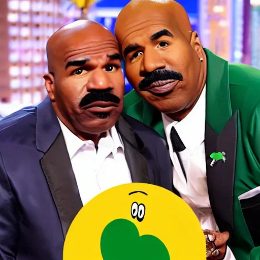 Prompt: the next best jamaican riddims dub trap phonk album cover with steve harvey and mr potato head