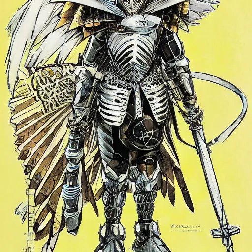 Image similar to barn owl warrior wearing an armor by Takeshi Obata