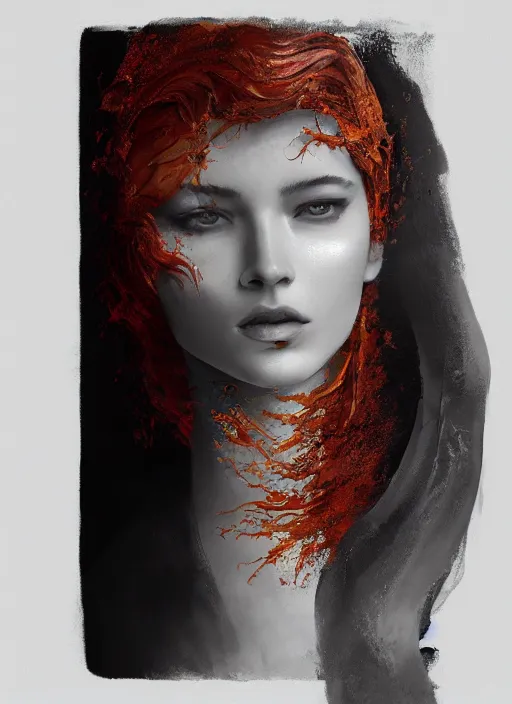 Image similar to sculpture made of flame, portrait, female, future, torch, fire, harper's bazaar, vogue, fashion magazine, intricate, concept art, close up, ornate, luxury, elite, elegant, trending on artstation, by ruan jia, by Kenneth Willardt, by ross tran, by WLOP, by Andrei Riabovitchev,