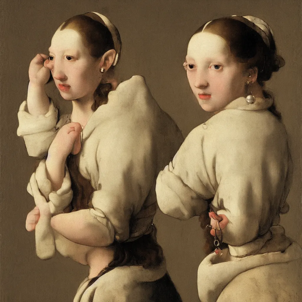 Image similar to girl with a pearl earringl, highly detailed, comicstyle, by johan vermeer.