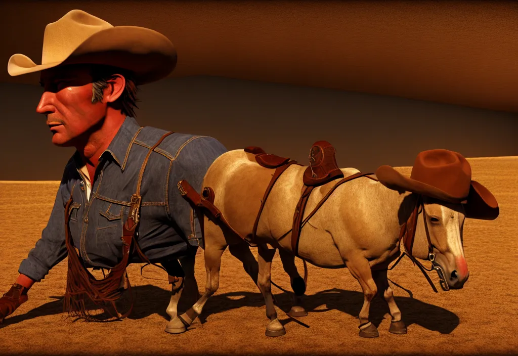 Image similar to cowboy dream, masterpiece. rendered in blender, ultra realistic, smooth shading, ultra detailed, high resolution, cinematic, unreal 6