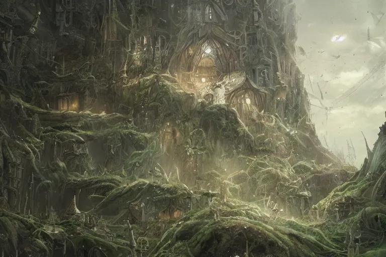 Prompt: green fairy land, beautiful, mesmerizing, concept art, highly detailed, smooth, fantastical, cinematic, artstation, inspired by monstress, sana takeda