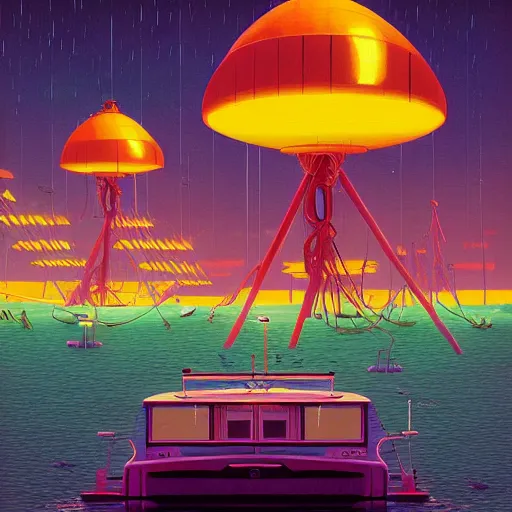 Image similar to psychedelic yacht club by simon stalenhag