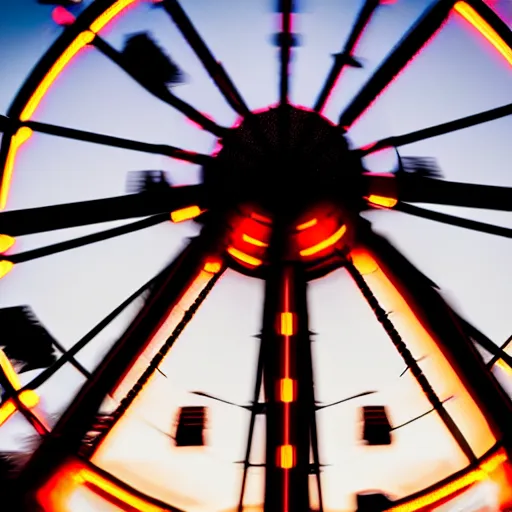 Prompt: a close - up shot of darth vader in a ferris wheel at golden hour, trending on unreal engine