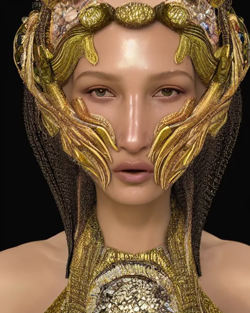 Image similar to a highly detailed metahuman 4 k close up render of an alien goddess bella hadid monument face accessories in iris van herpen dress schiaparelli in diamonds crystals swarovski and jewelry iridescent in style of alphonse mucha gustav klimt trending on artstation made in unreal engine 4