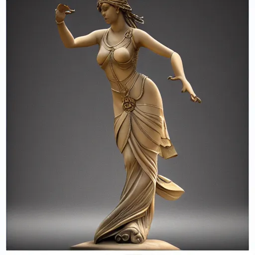 Image similar to a statue of a greek goddess dancing next to a temple in a standing pose with arms by her body, digital concept art, trending on artstation