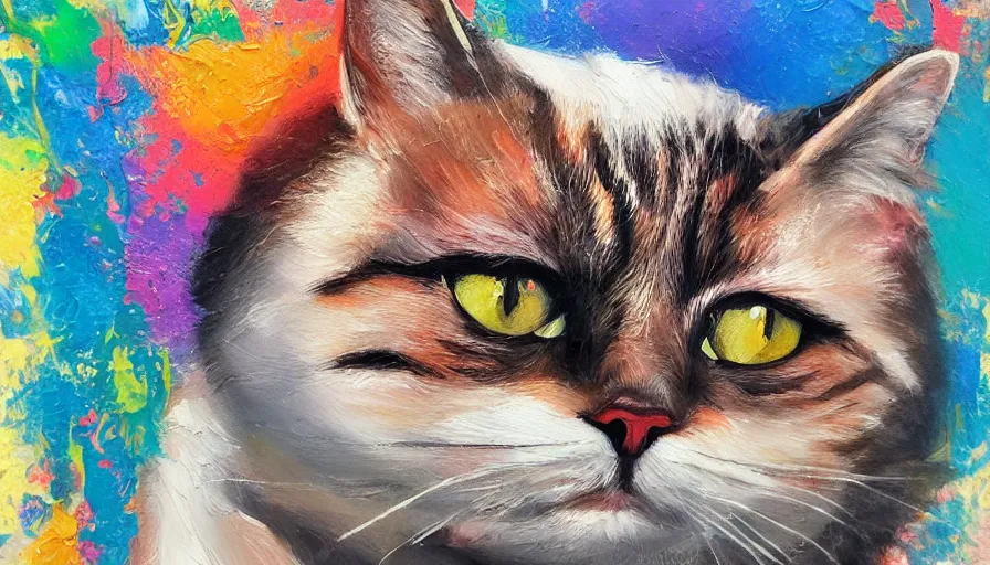 Image similar to cat, painting on canvas, watedrops, water droplets, acrylic painting, acrylic pouring, painting, influencer, artstation - h 8 0 0