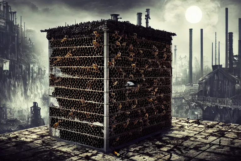 Image similar to elegance, gothic river favela honeybee hive, urban environment, industrial factory, apocalyptic, somber, award winning art, epic dreamlike fantasy landscape, ultra realistic,