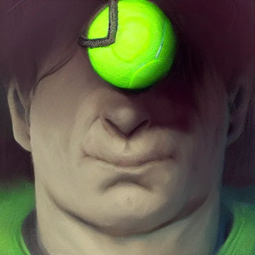 Image similar to highly detailed vfx portrait of a character of a tennis ball monster stephen bliss, chalk, unrealengine, greg rutkowski, loish, rhads, beeple, chalk, makoto shinkai and lois van baarle, ilya kuvshinov, rossdraws, tom bagshaw, basil gogos