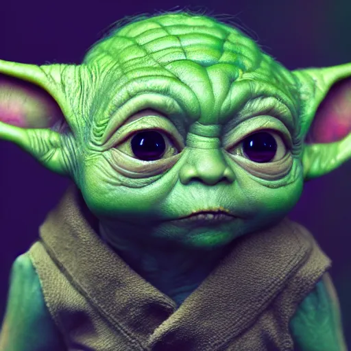 Prompt: Very very very very highly detailed epic central composition photo of baby Yoda as Gollum face, intricate, happy colors, extremely detailed, digital painting, smooth, sharp focus, illustration, volumetric lighting, incredible art by Brooke Shaden, artstation, concept art, Octane render in Maya and Houdini