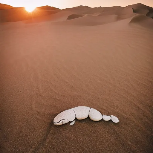 Prompt: 🐋 as 🐼 as 🦕 as 👽 as 🐳 as 🌊, desert photography by shunji dodo