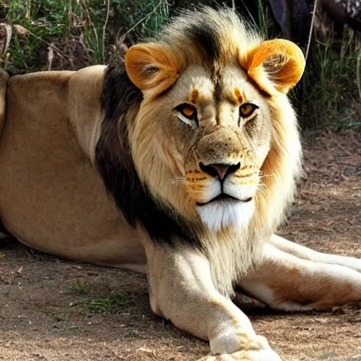 Image similar to a photo of a mixed animal with lion's head and fish's tail