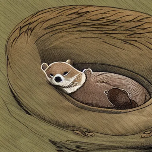 Prompt: an otter sleeping, comic art