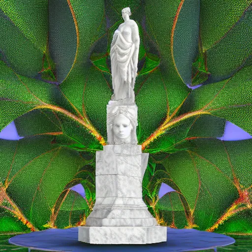 Image similar to an idealistic marble statue in a fractal garden, unreal engine, 8k render, beautiful, full frame,