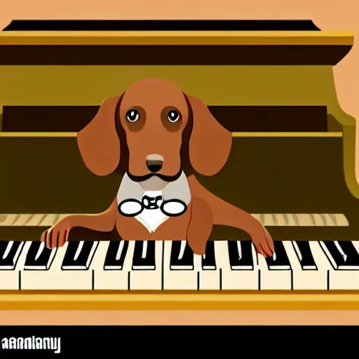 Prompt: a brown spaniel with a white chest playing a piano, Martini on the side. Artwork adult swim style, beer logo, no text