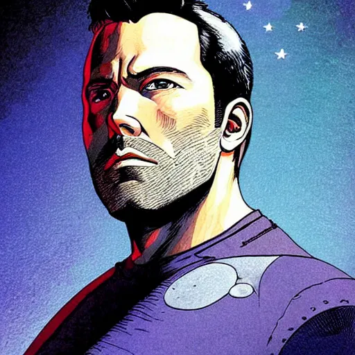 Prompt: “ ben affleck retro minimalist portrait by jean giraud, moebius starwatcher, color comic, 8 k ”