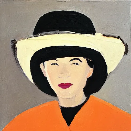 Image similar to woman with hat, by Alex Katz, colorful, friendly, oil on canvas