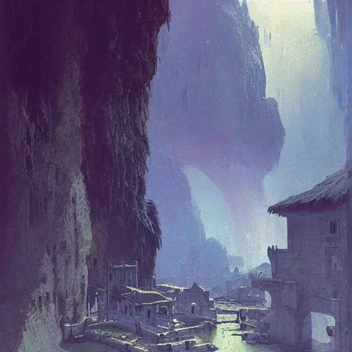 Image similar to ancient village in cave, hyper realistic, artstation, by John Harris