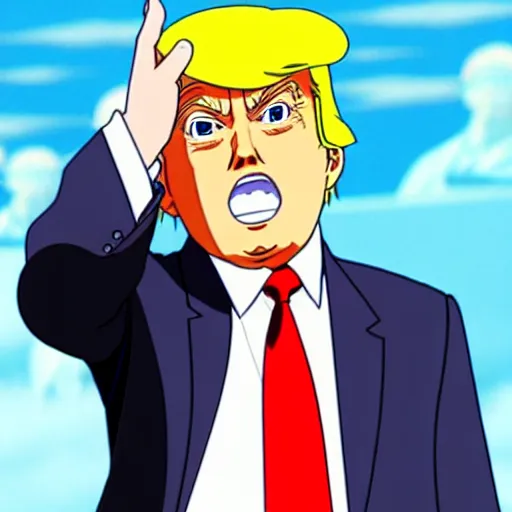 Image similar to Donald Trump as an anime character from Studio Ghibli