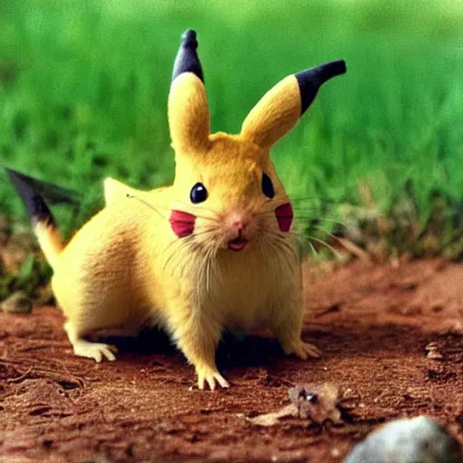 Prompt: The first pikachu (Tonitru Rattus) discovered in nature, circa 1992, photograph