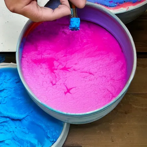 Image similar to pink foam mixing with blue paint