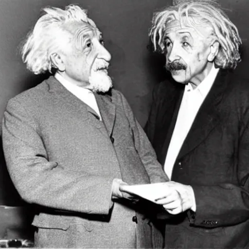 Image similar to Albert Einstein and Gzuz discussing theoretical physics, photograph