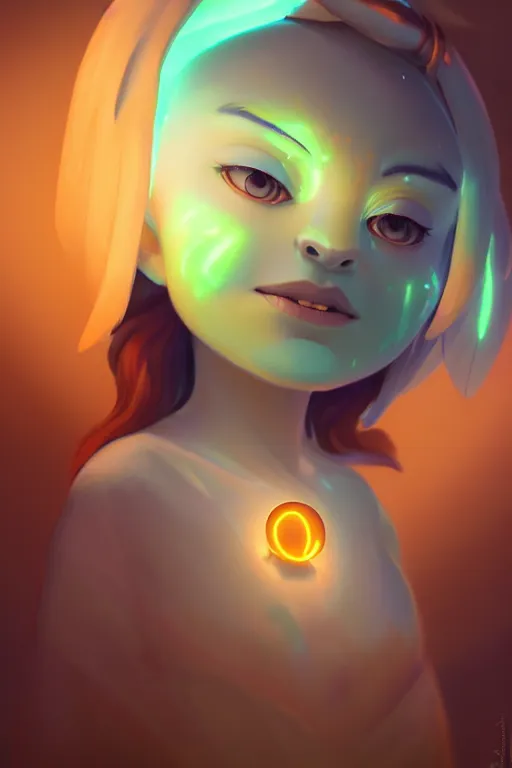 Image similar to super cute Bioluminescent wind deity character concept, only one face, soft light, soft mood, realistic body features and face, illustration, painting oil on canvas by Elena Zhurikhina and Goro Fujita and Charlie Bowater, octane render trending on artstation, 4k, 8k, HD