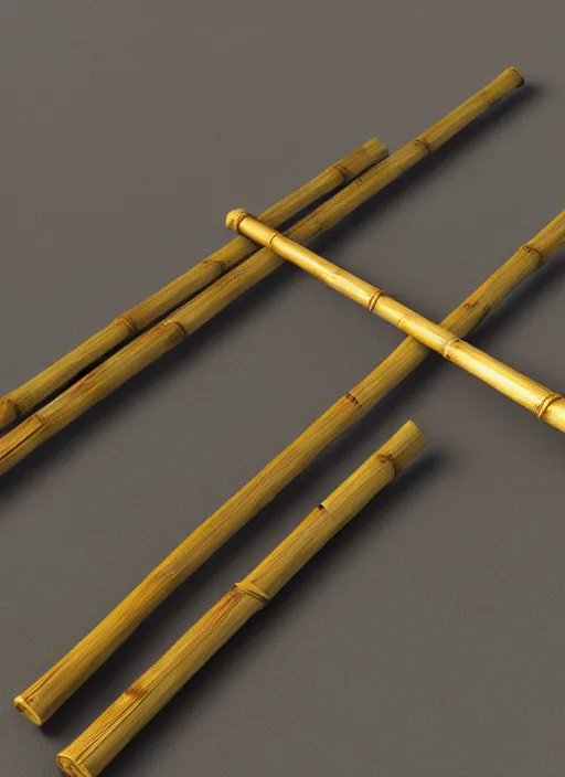 Image similar to rpg item render, a bamboo rod made of gold, Unreal 5, DAZ, hyperrealistic, octane render, dynamic lighting