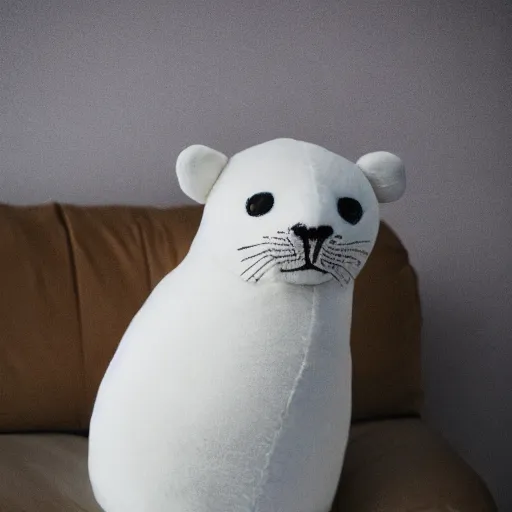 Prompt: a plush of a white seal, sigma 5 0 mm f 1. 4