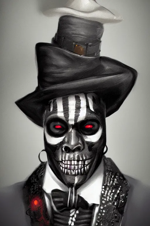 Image similar to portrait of baron samedi | cyber neon lights | digital painting | artstation