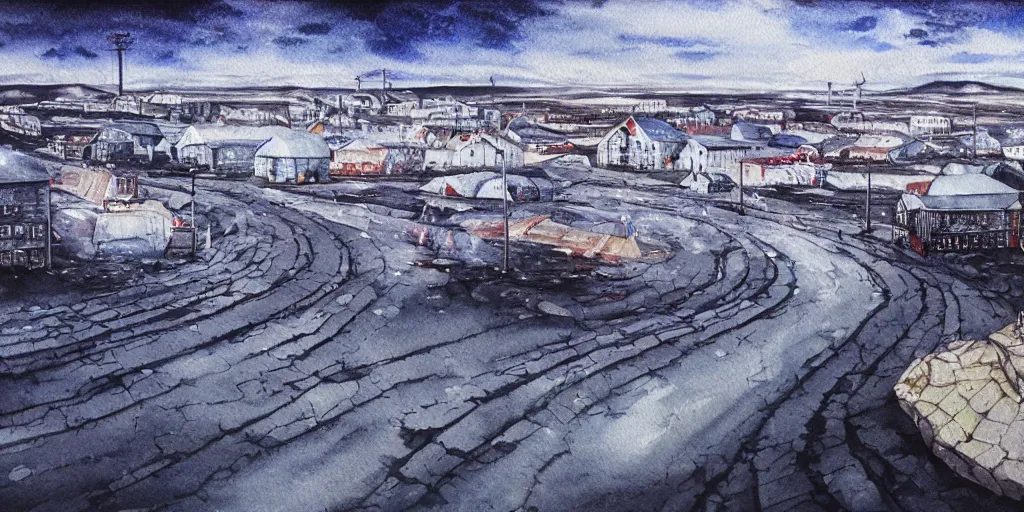 Prompt: norilsk russian town, lunar spimoonwalker photo, city street on the moon, a detailed image of a future norilsk base, sci fi, minimal masterpiece watercolor painting, trending on artstation